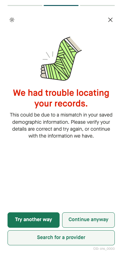 We had trouble locating your records error screen