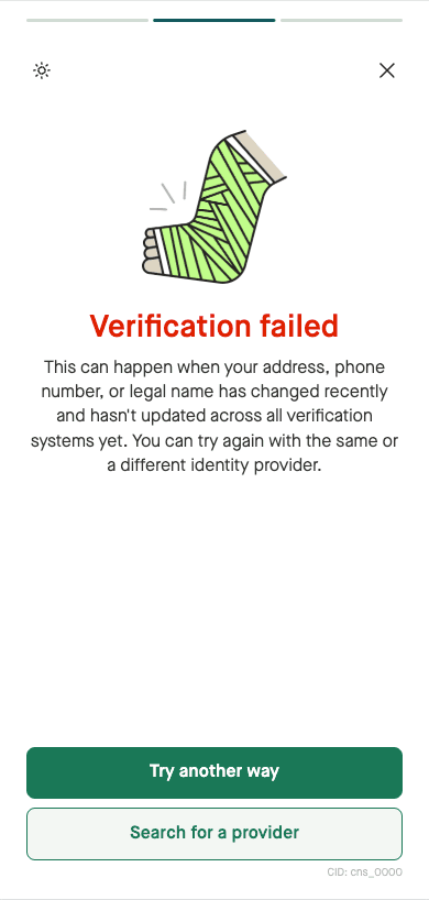 Verification failed error screen