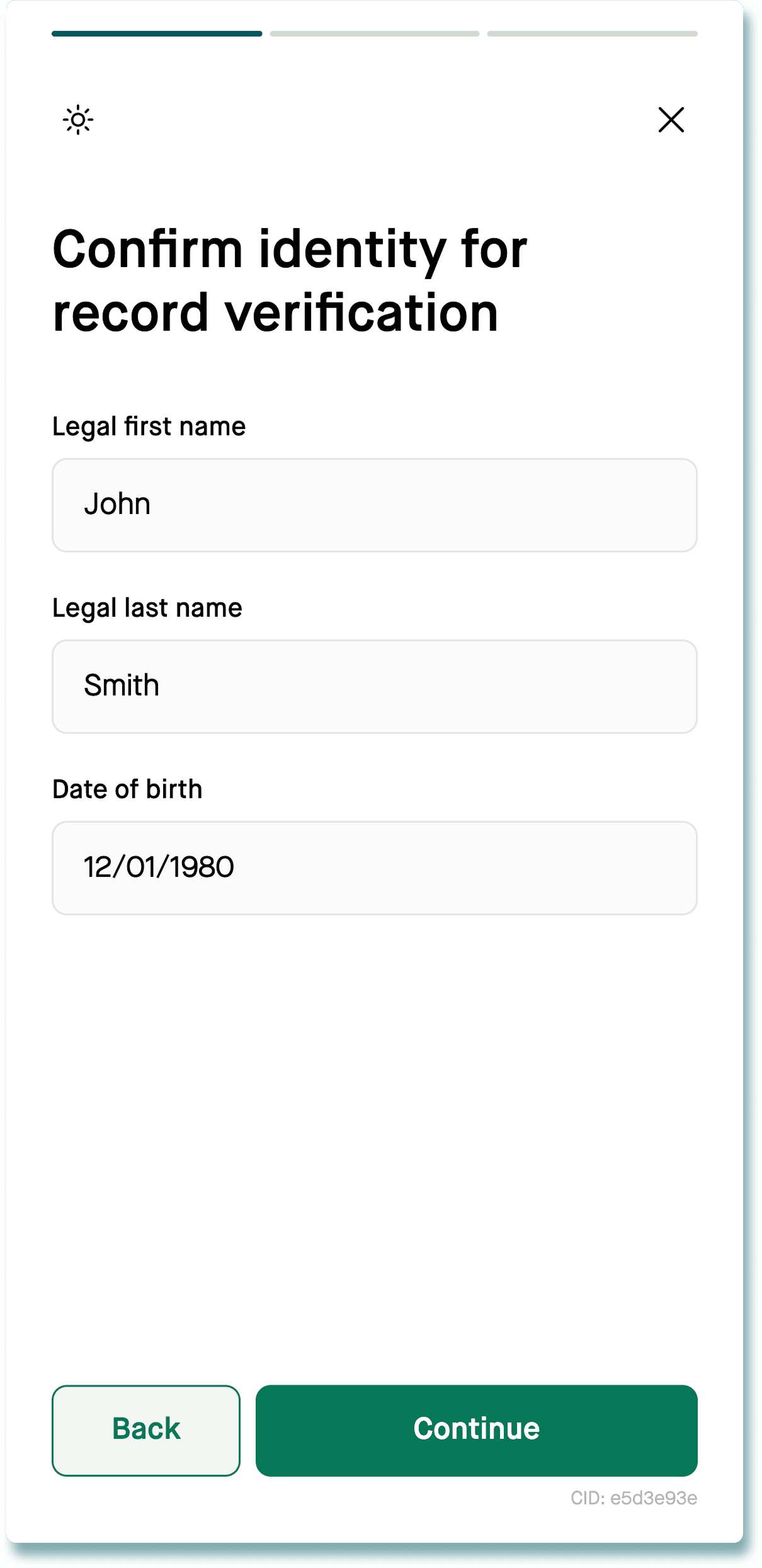 Flexpa identity verification screen filled in