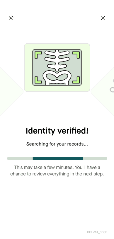Identity verified, searching for records screen