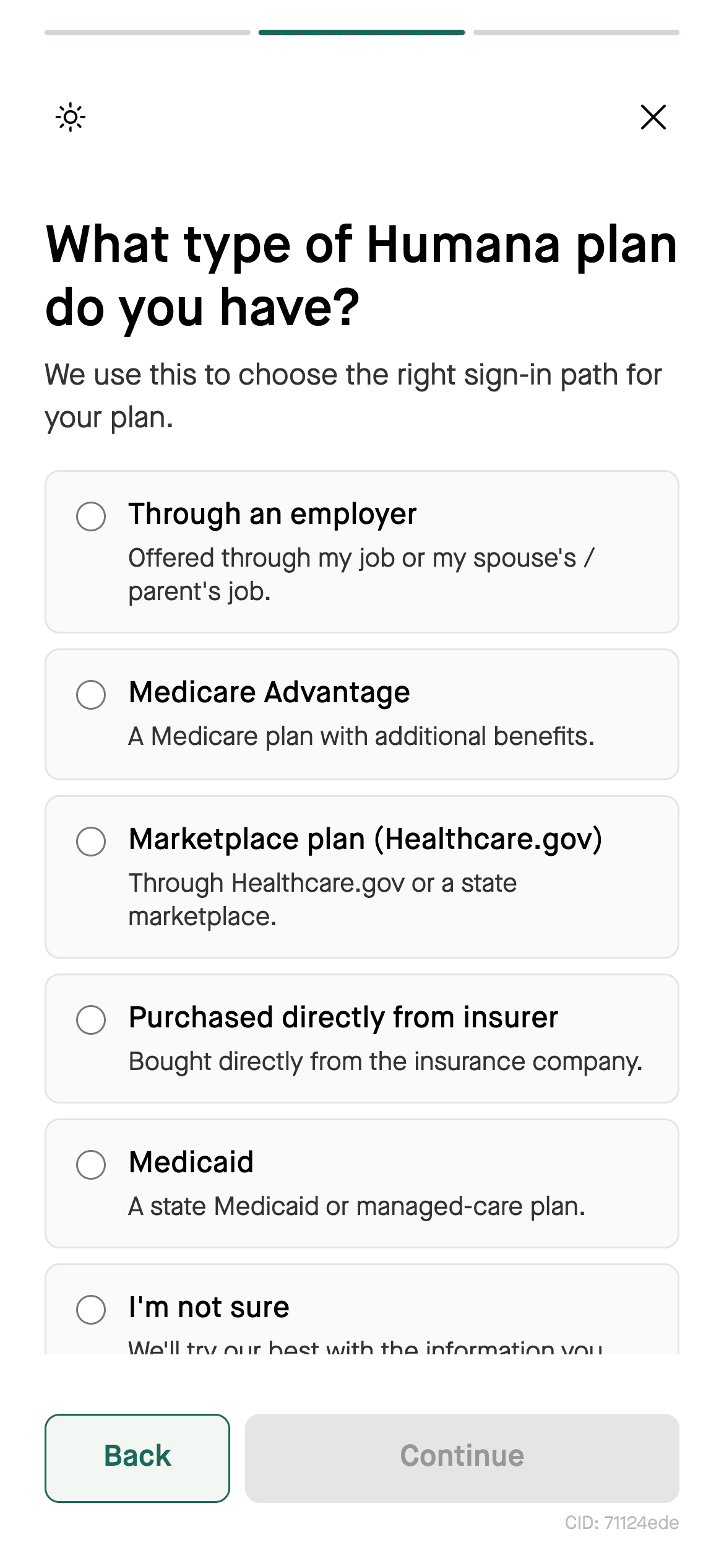 Plan type picker for Humana