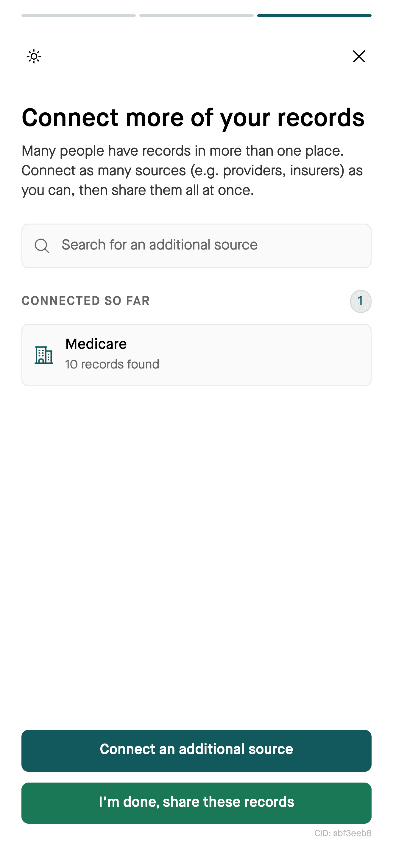 Connect more of your records screen with one connected source showing its record count
