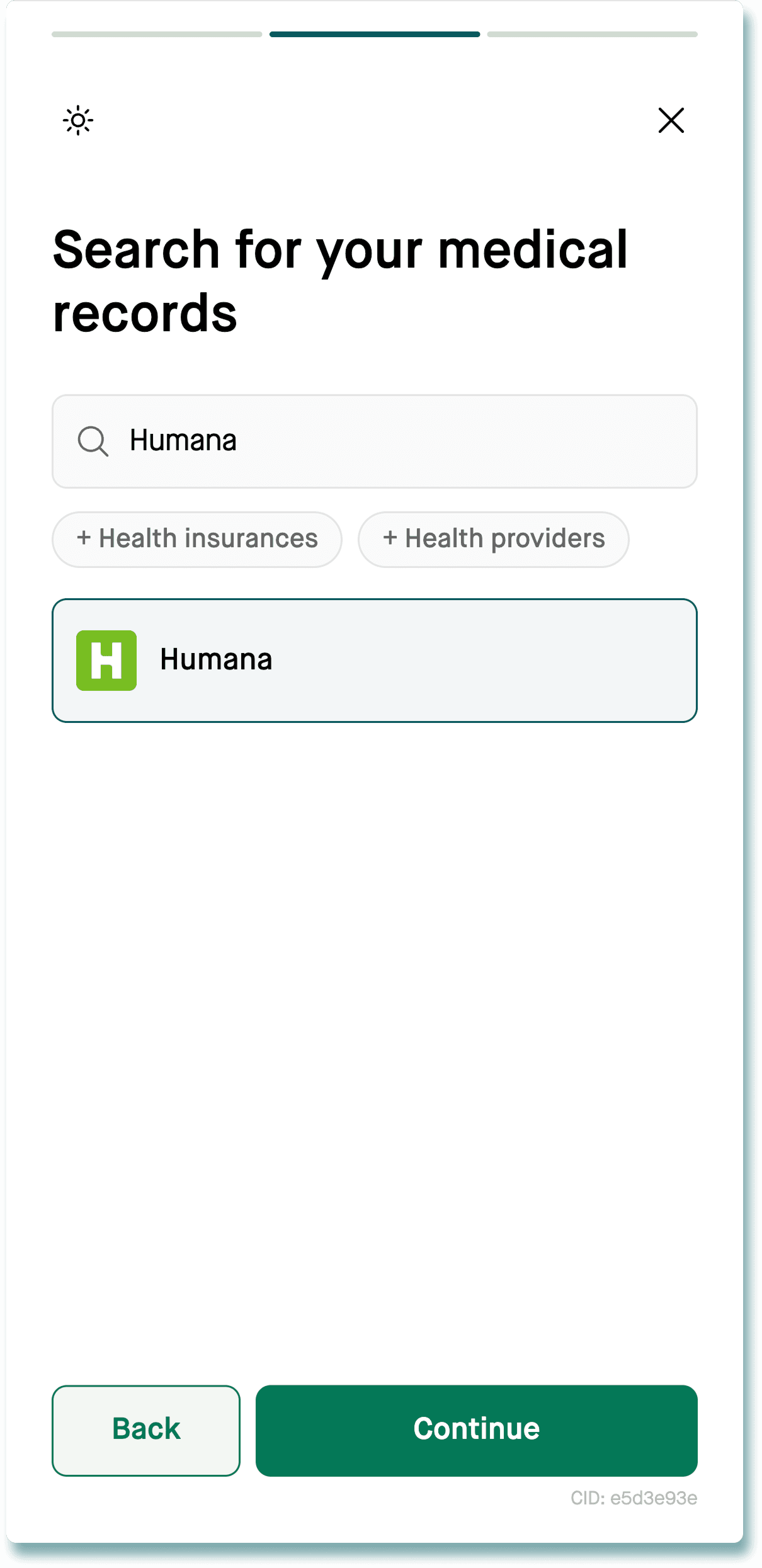 Flexpa search screen with a health plan selected