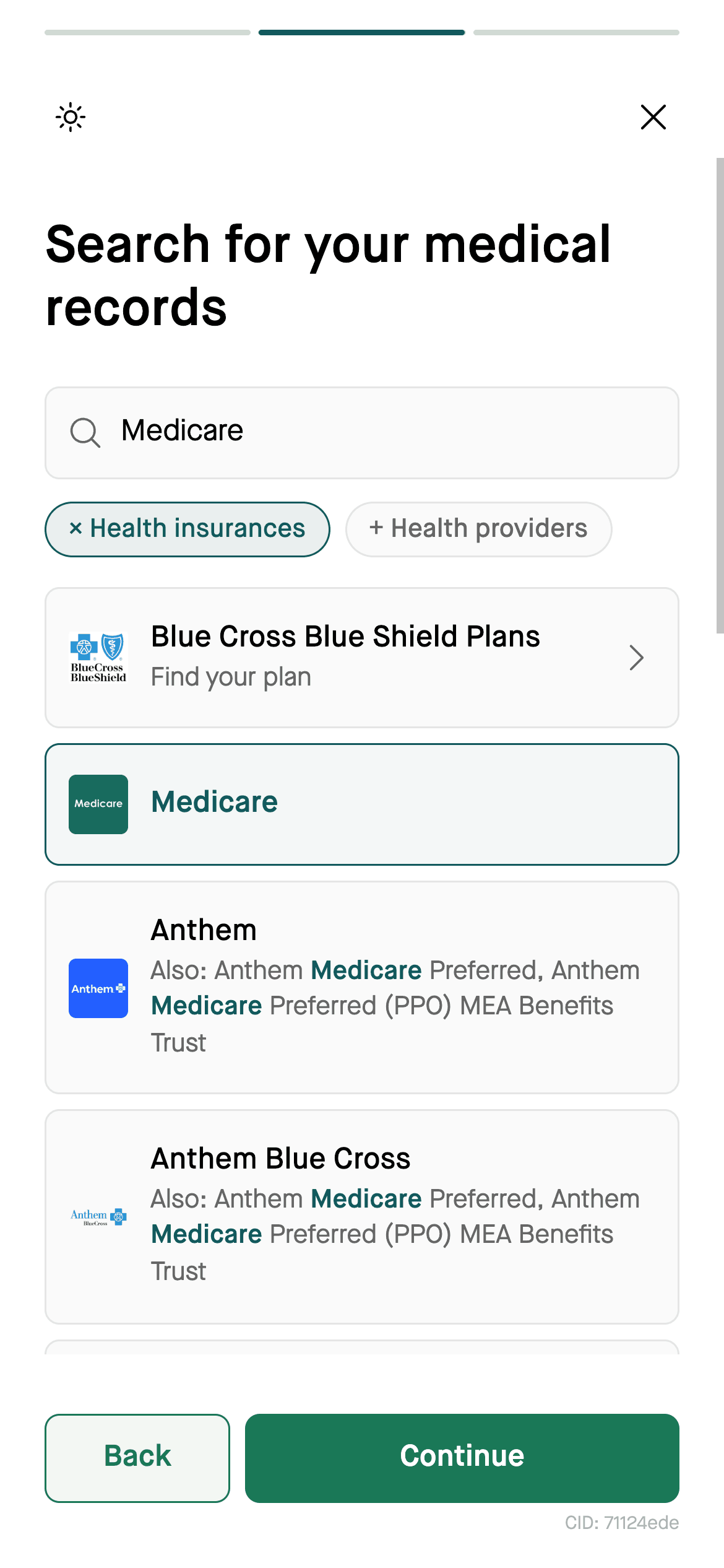 Flexpa search screen with Medicare selected