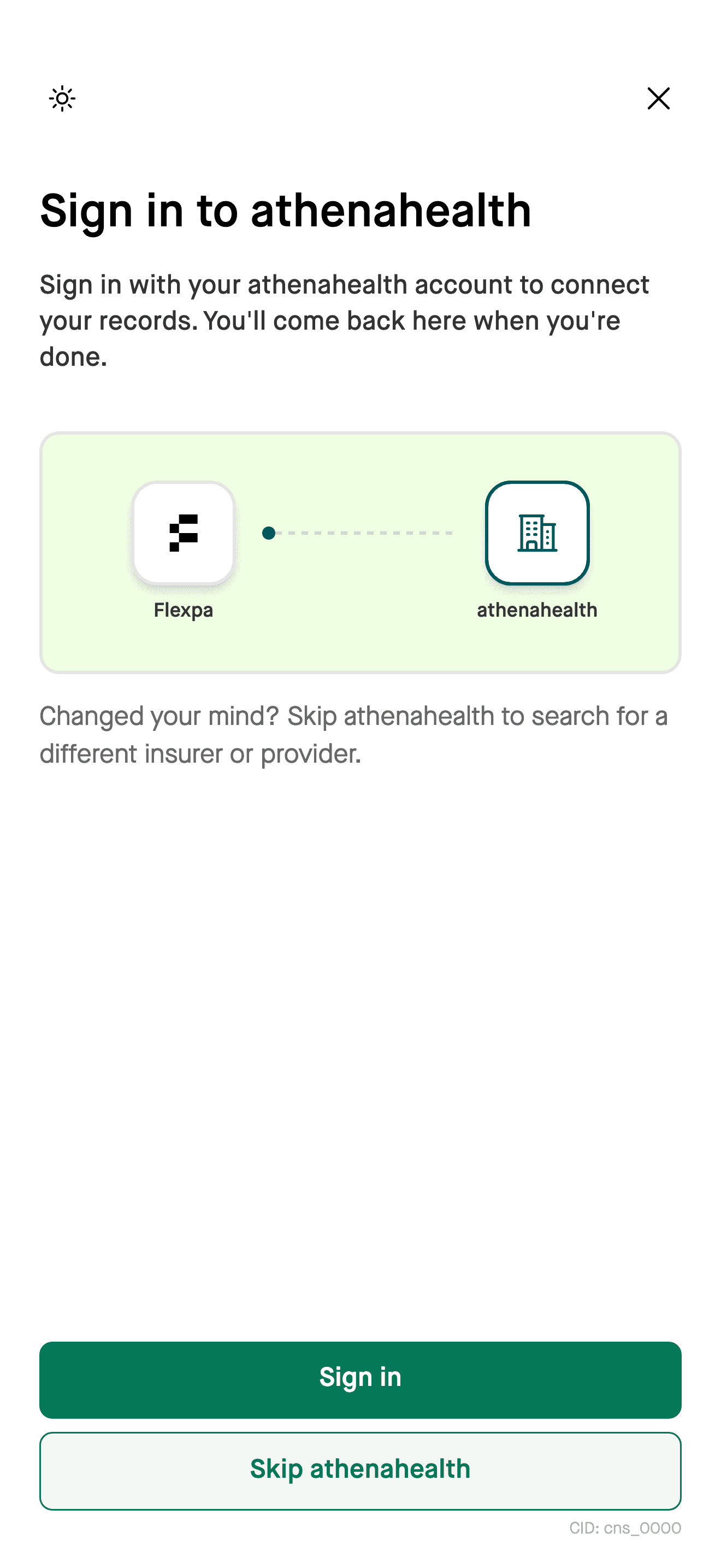Sign in screen with a Sign in button for opening the provider's login manually