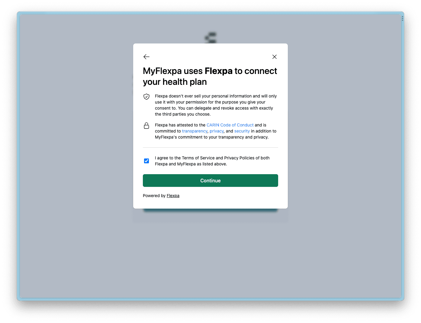 Flexpa Link health plan modal consent