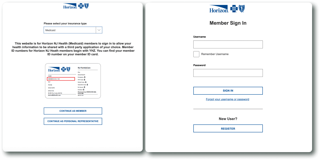 Flexpa Link Horizon login modal (Medicaid)