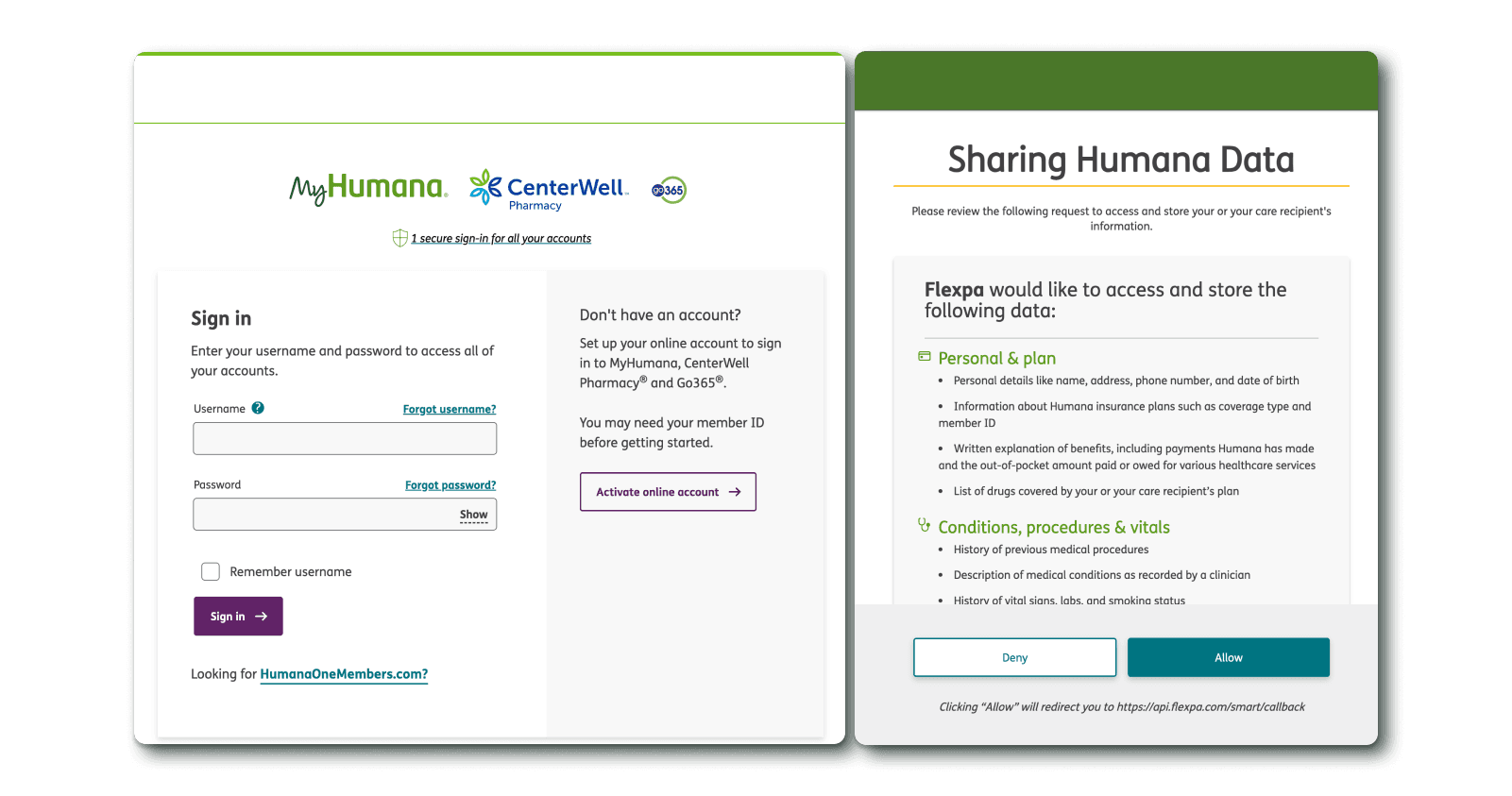 Flexpa Link Humana login modal