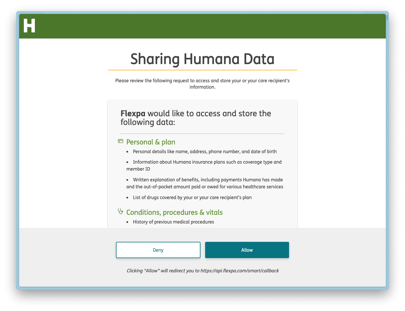Flexpa Link health plan modal payer redirect authorizations