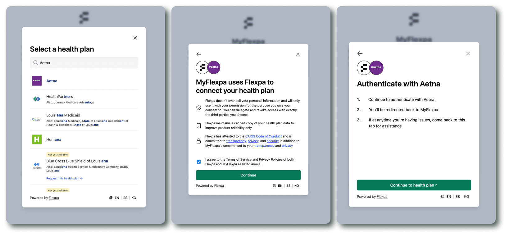 Flexpa Link Aetna search modals