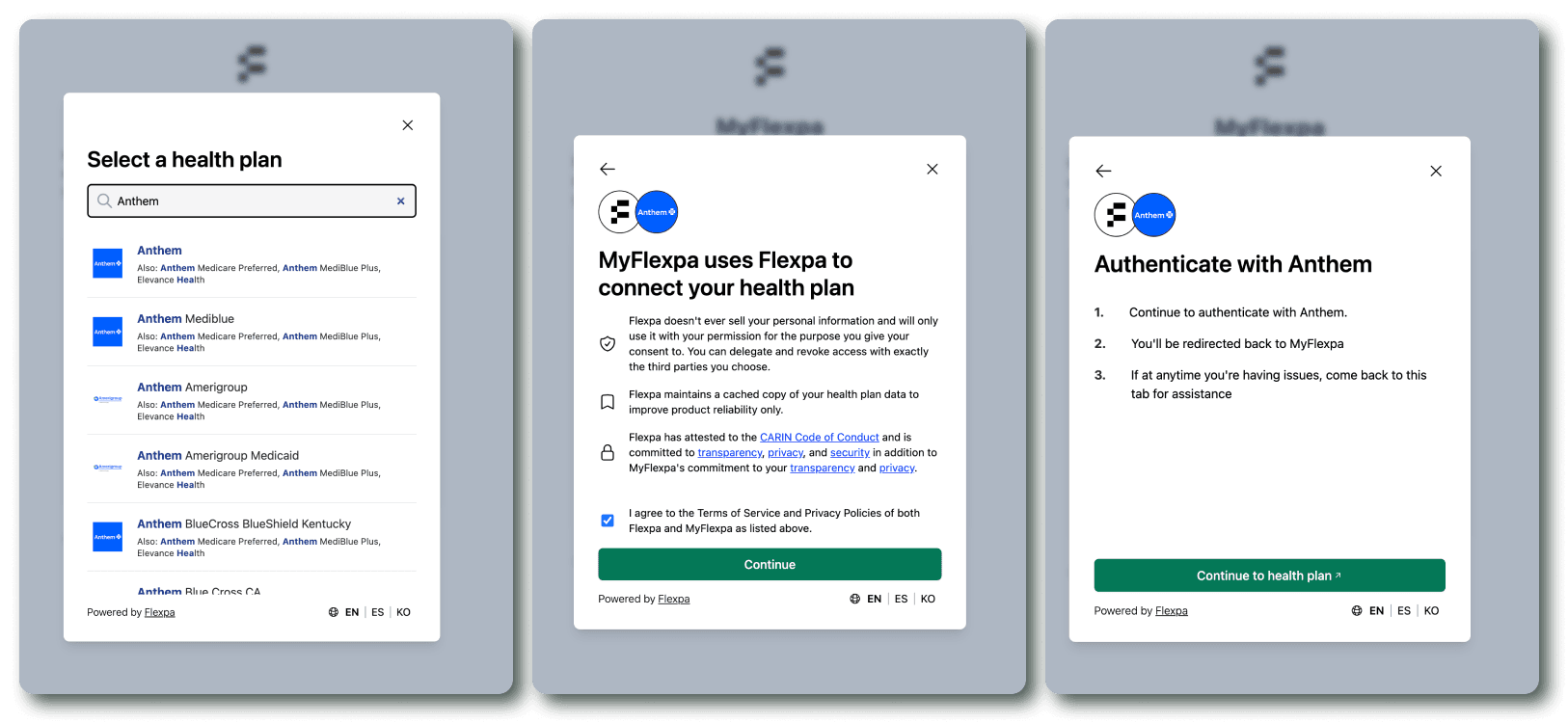 Flexpa Link Anthem search modals