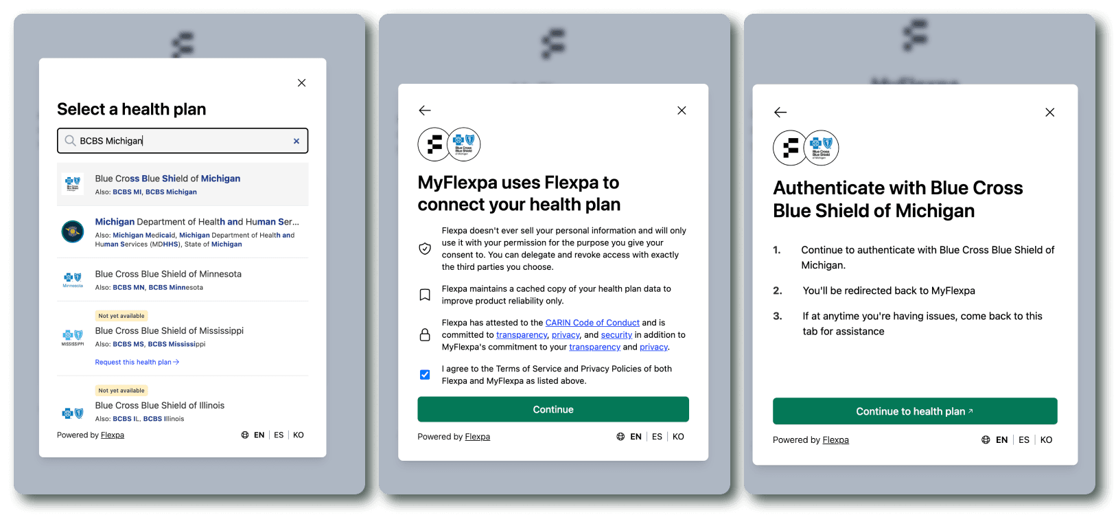 Flexpa Link BCBSMI search modals