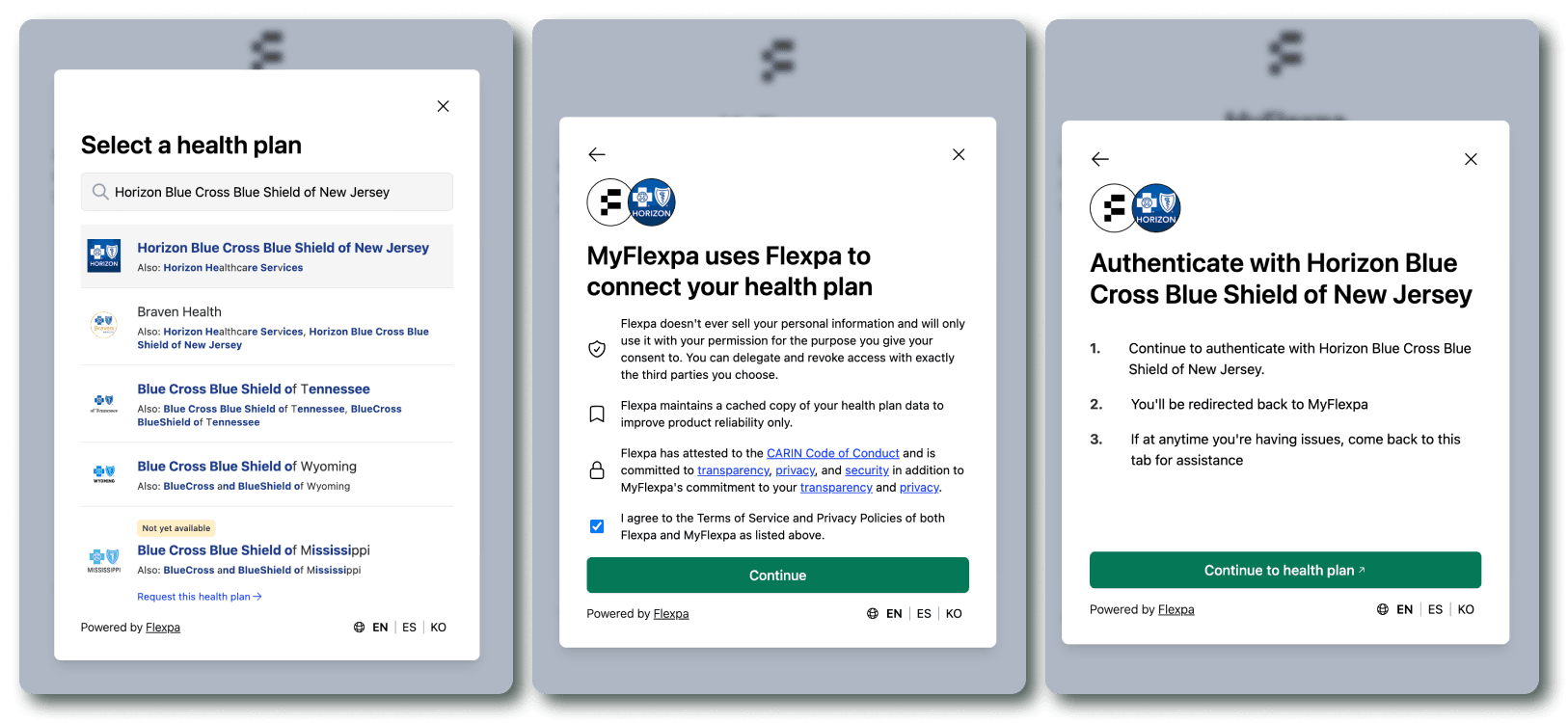 Flexpa Link Horizon search modals