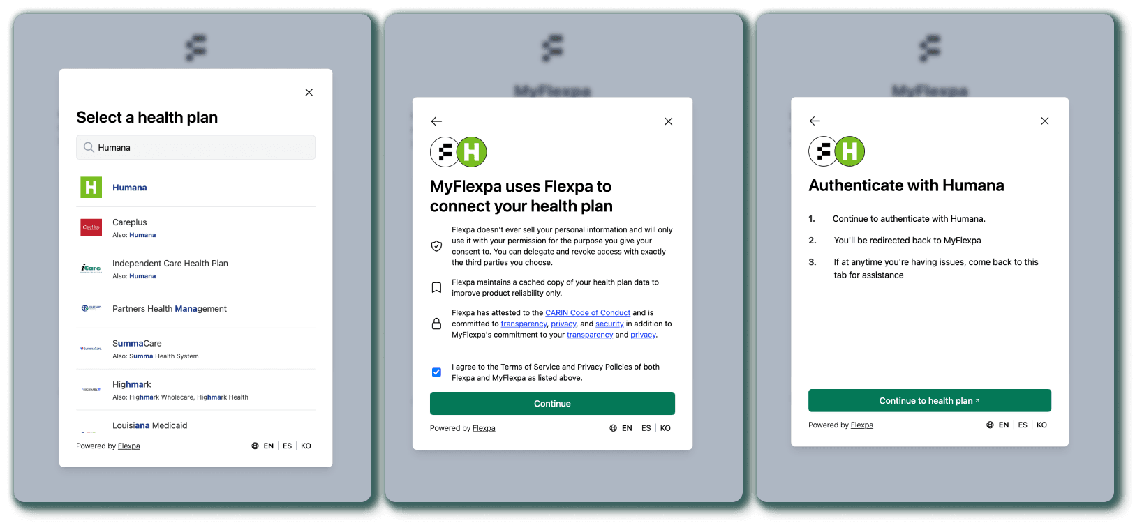 Flexpa Link Humana search modals