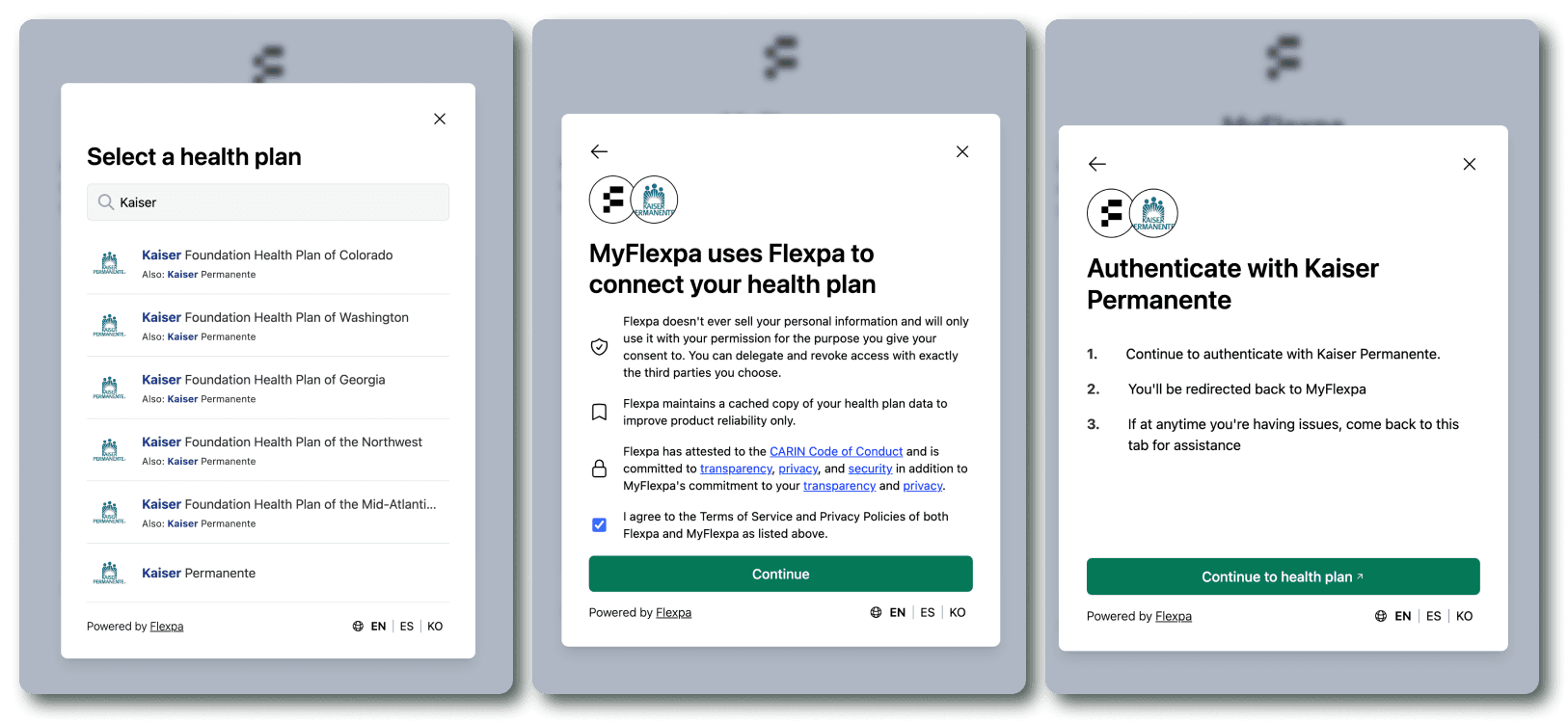 Flexpa Link Kaiser search modals