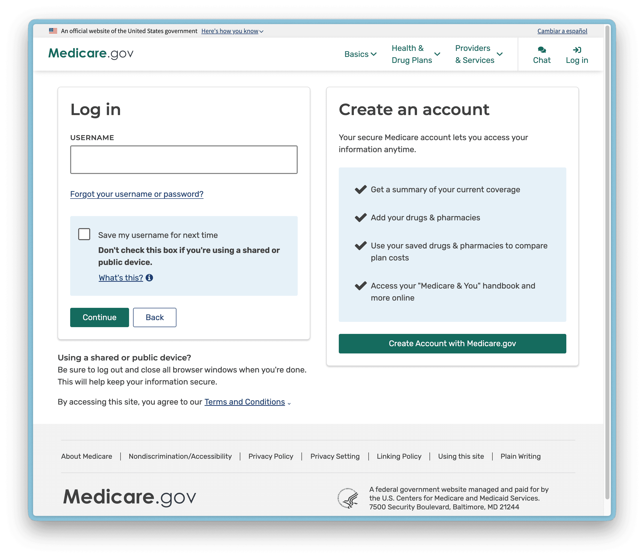 Medicare.gov direct username and password login