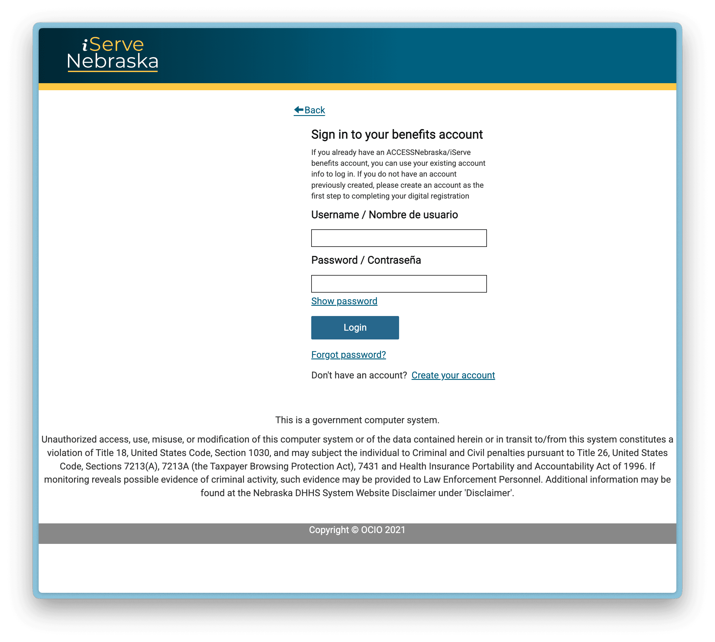 Nebraska iServe B2C Sign In